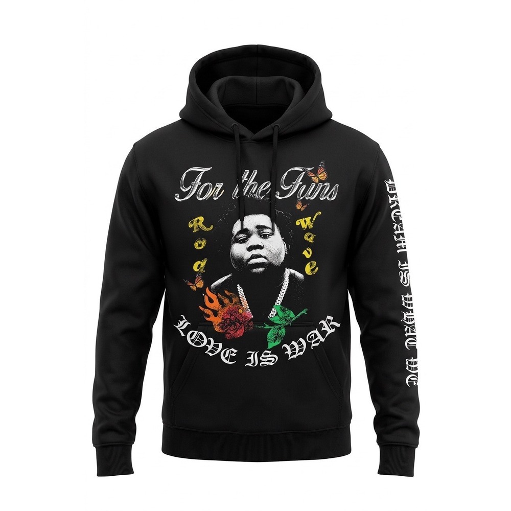 Rod Wave Hoodie For The Fans Love Is War 2021 Tour Black Graphic Mens Medium
